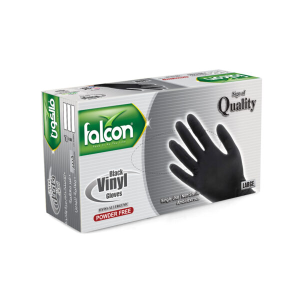 FALCON VINYL GLOVES BLACK L POWDER FREE 100 PCS
