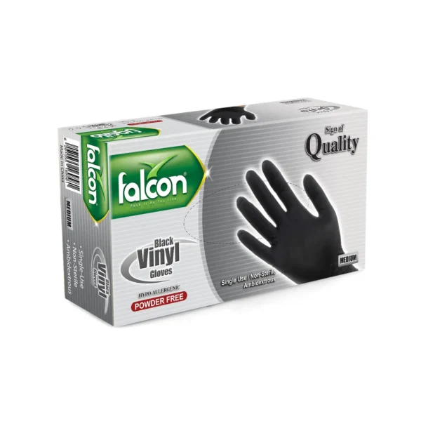 FALCON VINYL GLOVES BLACK M POWDER FREE 100 PCS