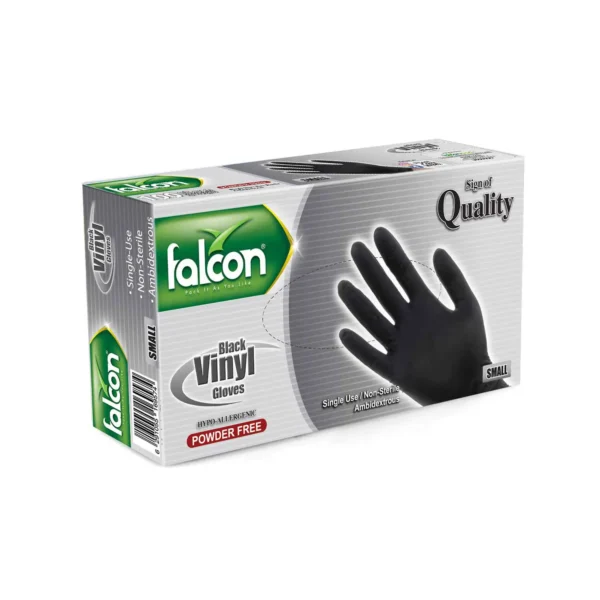 FALCON VINYL GLOVES BLACK S POWDER FREE 100 PCS