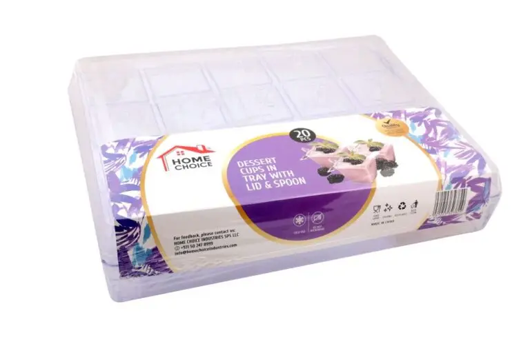 HOME CHOICE TRAPEZOIDAL CUP WITH LID & SPOON IN SQ BOX 20 PCS